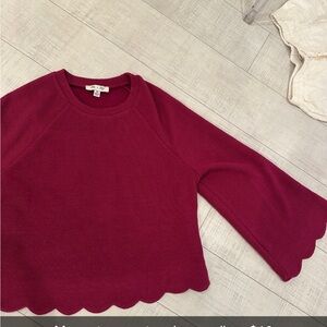 Red Scalloped Hem Sweater